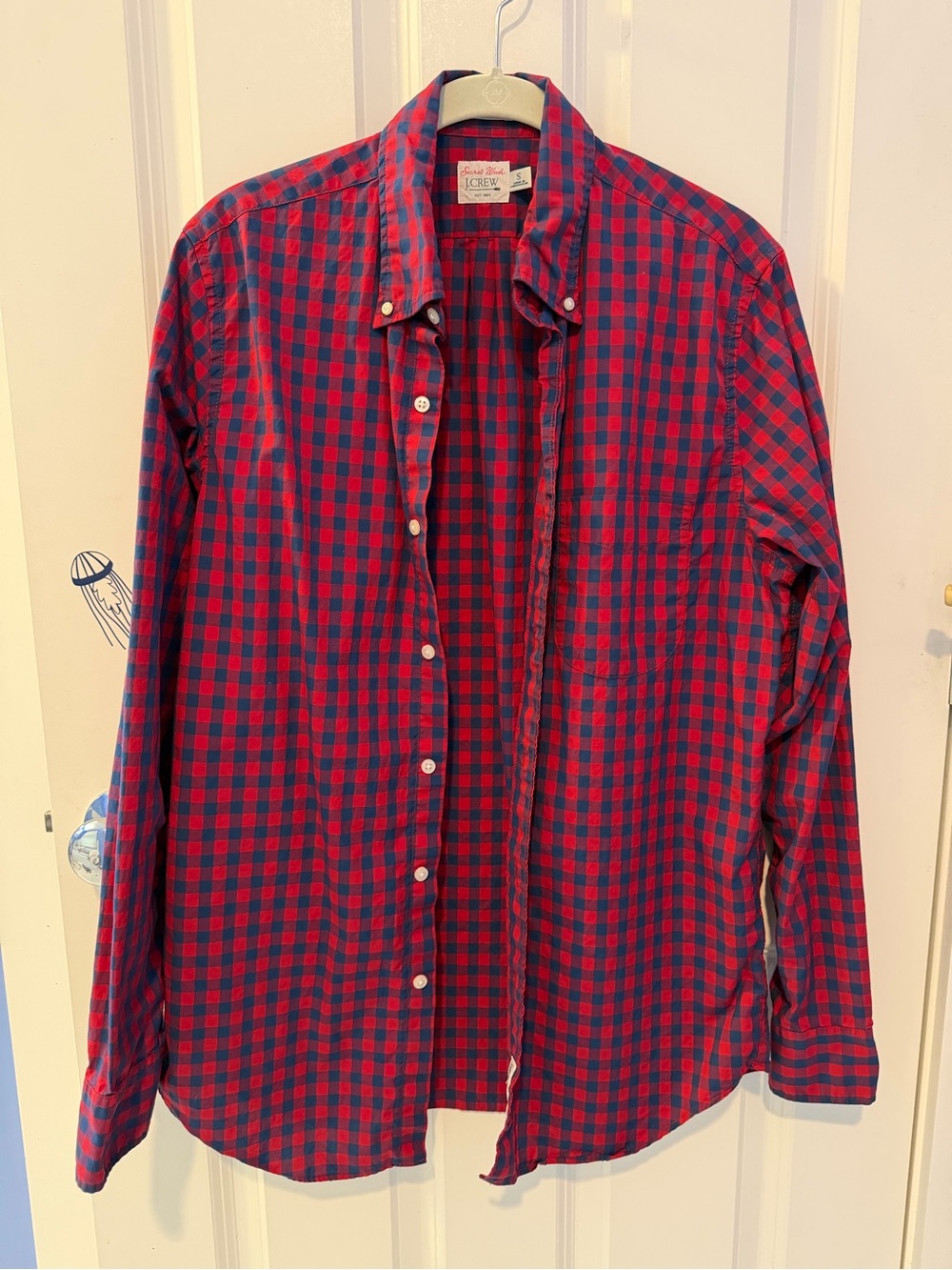 J. Crew Men’s Red & Royal Blue Check Button-Down Shirt